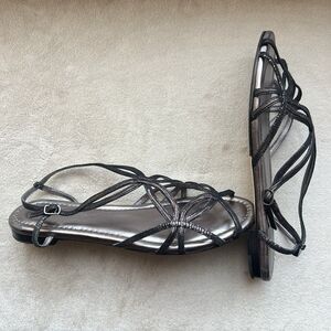 Tamara Mellon Oriel 5 Gunmetal Gray Lucertolina Flat Sandal Women 11 Strappy